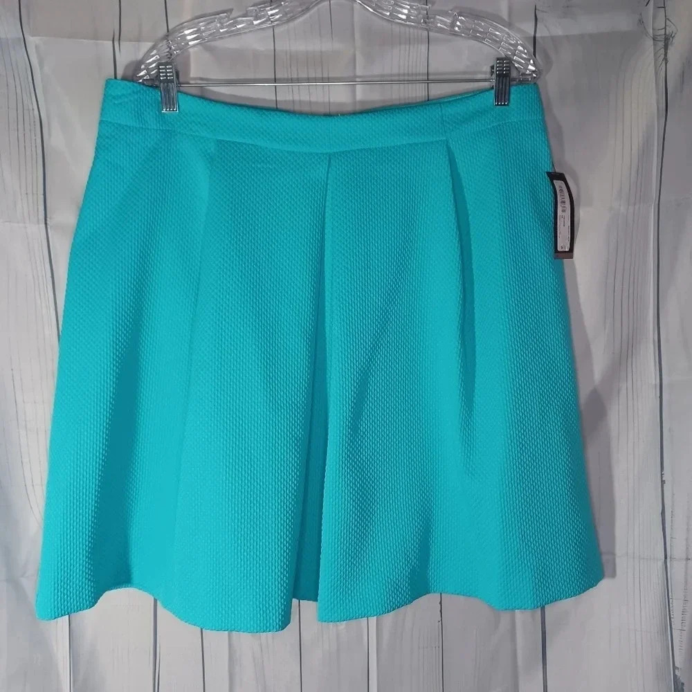 Worthington turquoise dream textured pleated skater skirt NWT